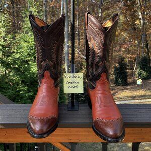 Tony Lama Peanut Brittle Calfskin w/Brown Lizard Wingtips Cowboy Boots 11D